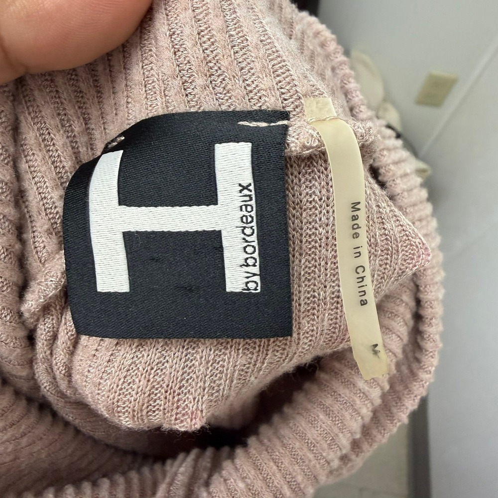 H by Bordeaux Mauve Taupe Ribbed‎ Cowl Neck Layered Front Knit Sweater Size M - Picture 3 of 4
